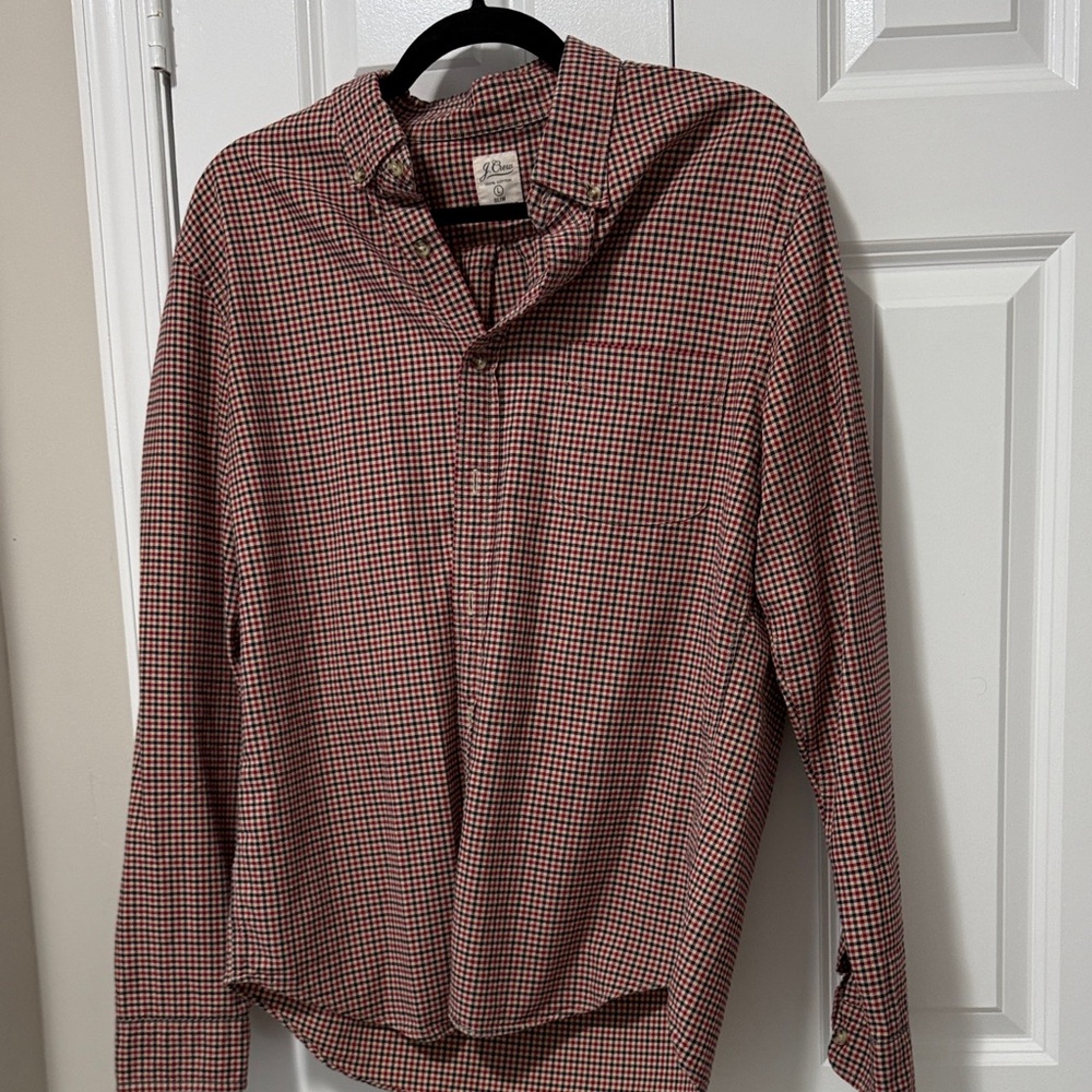 J. Crew Men's Red and Black Checkered Shirt -Slim size Large